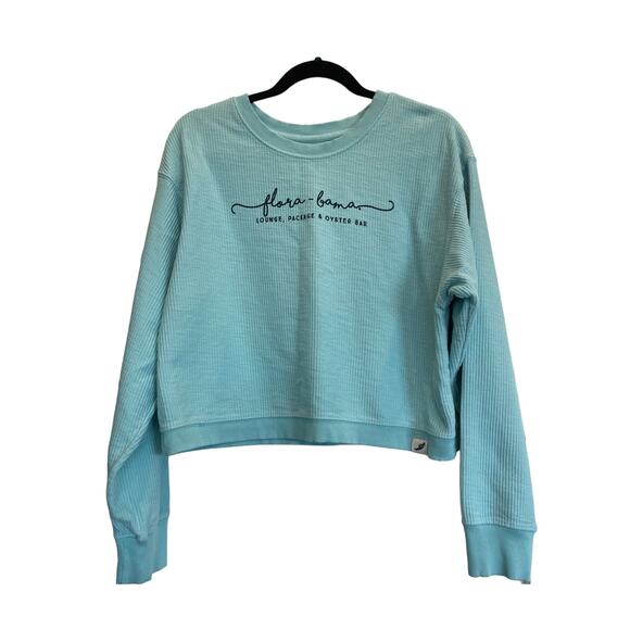 Ladies Corded aqua color Cropped sweatshirt FLORA-BAMA 100% Cotton L - Picture 1 of 11